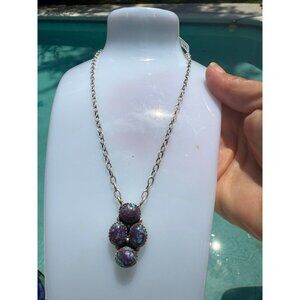 Artisan Sterling Silver Cluster Purple Mojave Turquoise Coper Chunky Necklace